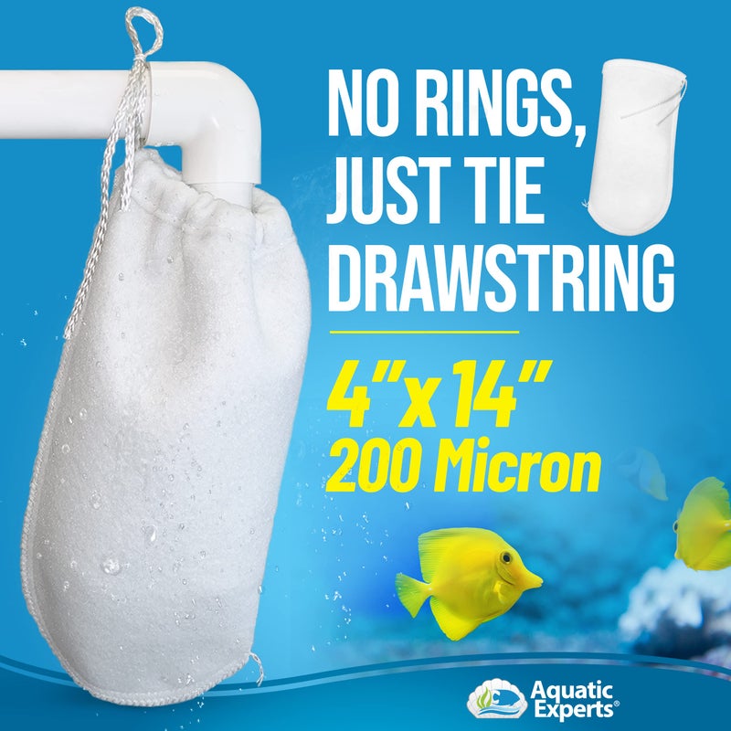 Aquatic Experts 200 Micron Drawstring Filter Sock - Filter Socks for Saltwater Aquarium, Sump Filter Sock, Freshwater Aquarium Filter Sock - Custom Made in The USA (4 inch by 14 inch, 8 Pack) - Image 2
